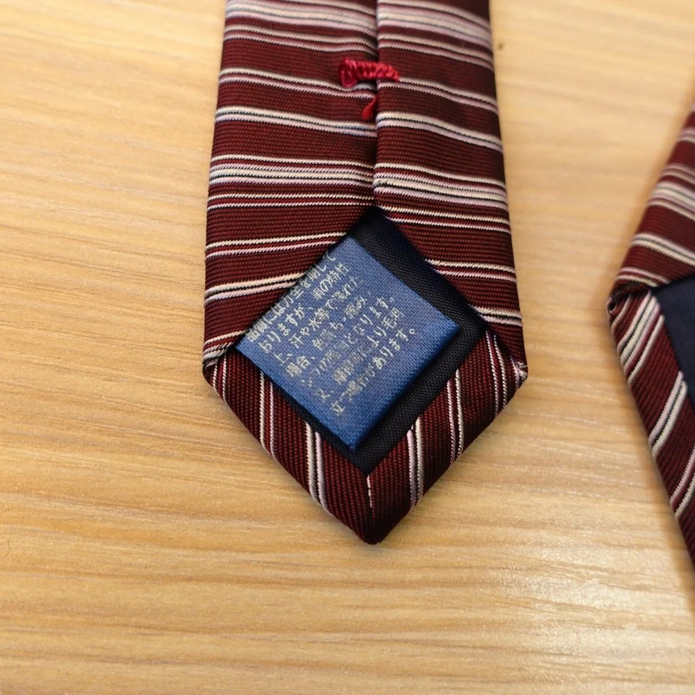 Burgundy Silk Tie Men Red Horizontal Stripe Jacquard BRICK HOUSE Japanese Japan